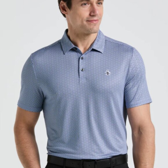 Penguin Heritage Herringbone Print Golf Polo × 1 Black Iris / L NWT - Picture 1 of 5